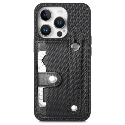 For iPhone 16 Pro Max Wristband Kickstand Card Wallet Back Phone Case with Tool Knife(Black) by buy2fix