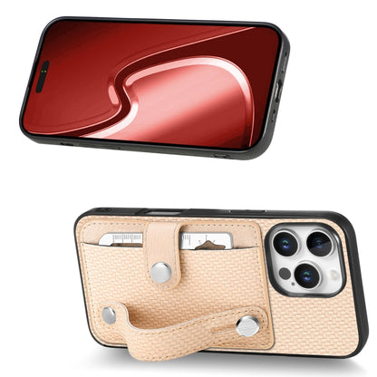 For iPhone 16 Pro Max Wristband Kickstand Card Wallet Back Phone Case with Tool Knife(Khaki) by buy2fix