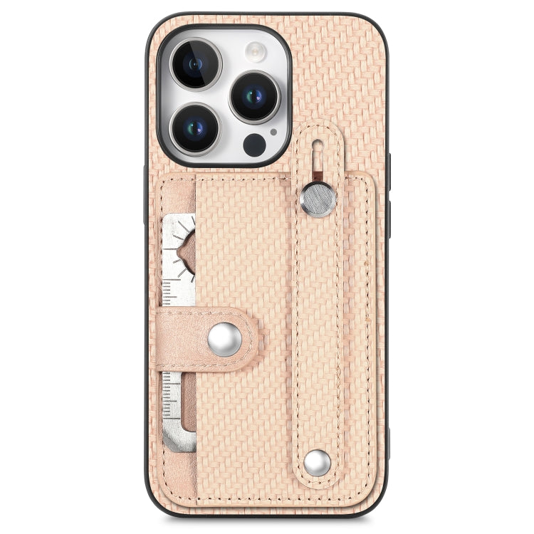 For iPhone 16 Pro Max Wristband Kickstand Card Wallet Back Phone Case with Tool Knife(Khaki) by buy2fix