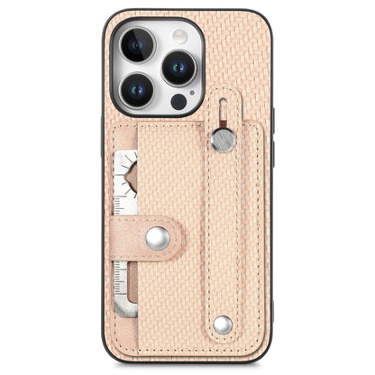 For iPhone 16 Pro Max Wristband Kickstand Card Wallet Back Phone Case with Tool Knife(Khaki) by buy2fix