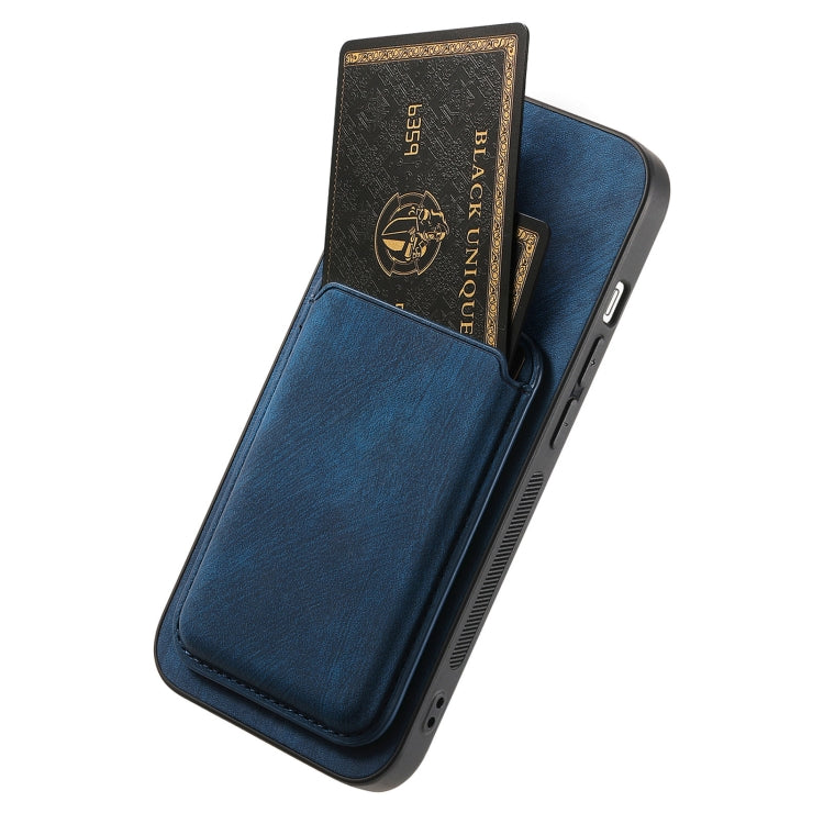 For iPhone 16 Retro Leather Card Bag Magnetic Phone Case(Blue) - iPhone 16 Cases by buy2fix | Online Shopping UK | buy2fix