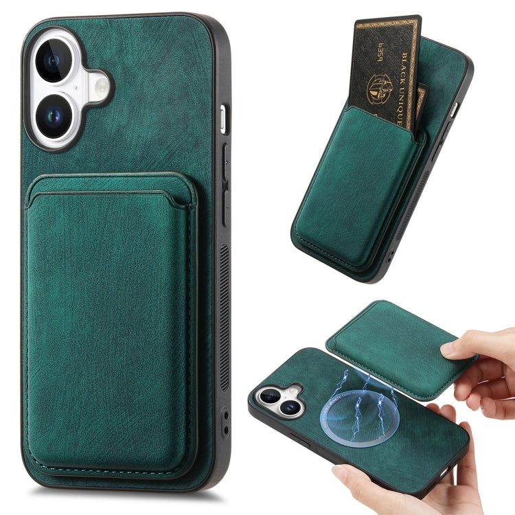 For iPhone 16 Retro Leather Card Bag Magnetic Phone Case(Green) by buy2fix