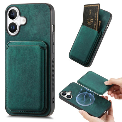 For iPhone 16 Retro Leather Card Bag Magnetic Phone Case(Green) by buy2fix