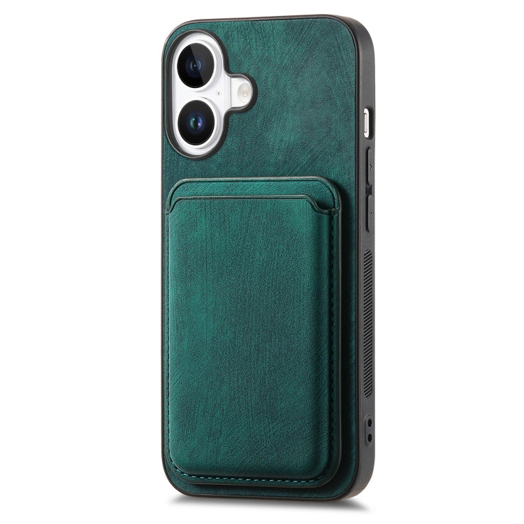 For iPhone 16 Retro Leather Card Bag Magnetic Phone Case(Green) by buy2fix