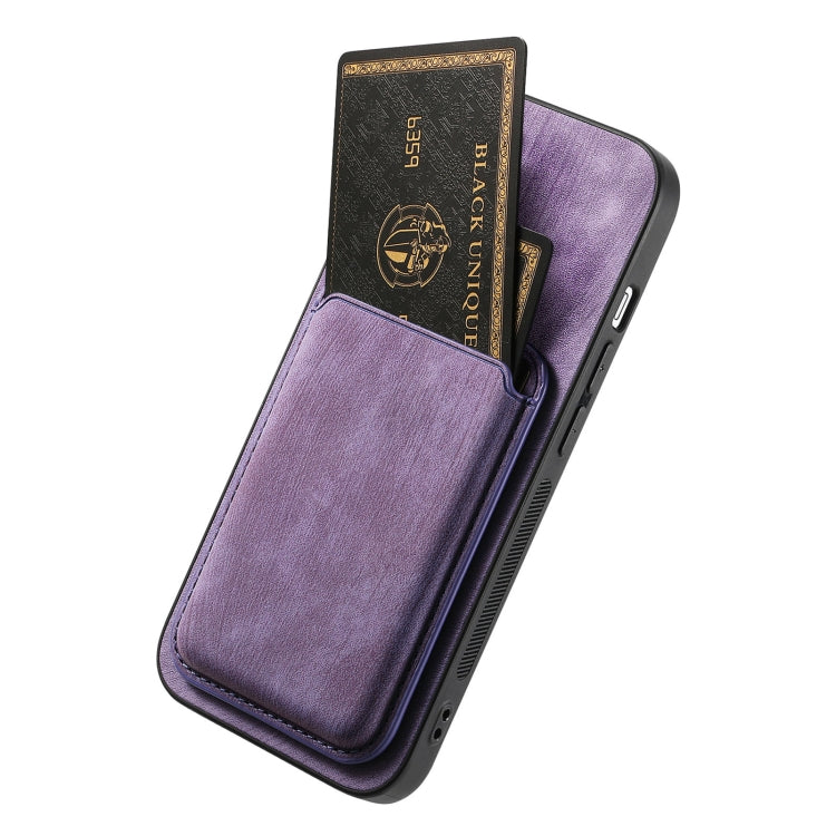 For iPhone 16 Retro Leather Card Bag Magnetic Phone Case(Purple) - iPhone 16 Cases by buy2fix | Online Shopping UK | buy2fix