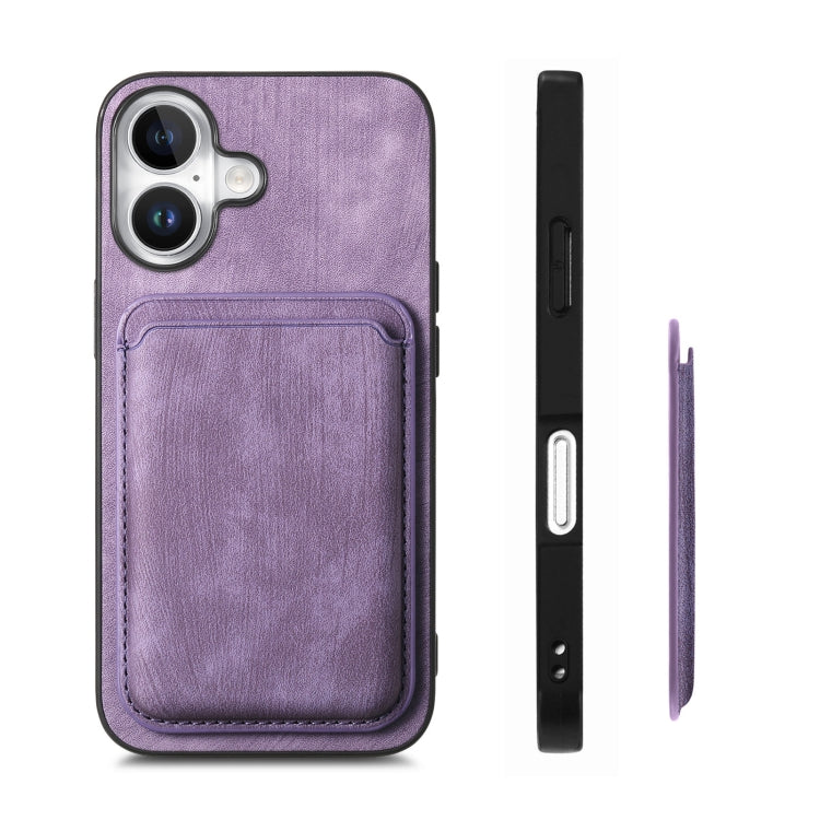 For iPhone 16 Retro Leather Card Bag Magnetic Phone Case(Purple) - iPhone 16 Cases by buy2fix | Online Shopping UK | buy2fix