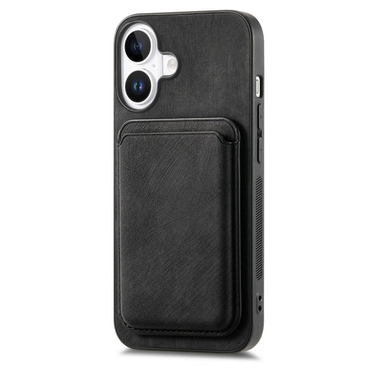 For iPhone 16 Retro Leather Card Bag Magnetic Phone Case(Black) by buy2fix