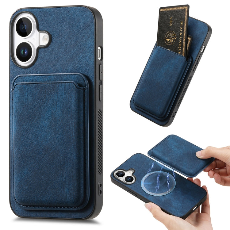 For iPhone 16 Plus Retro Leather Card Bag Magnetic Phone Case(Blue) by buy2fix