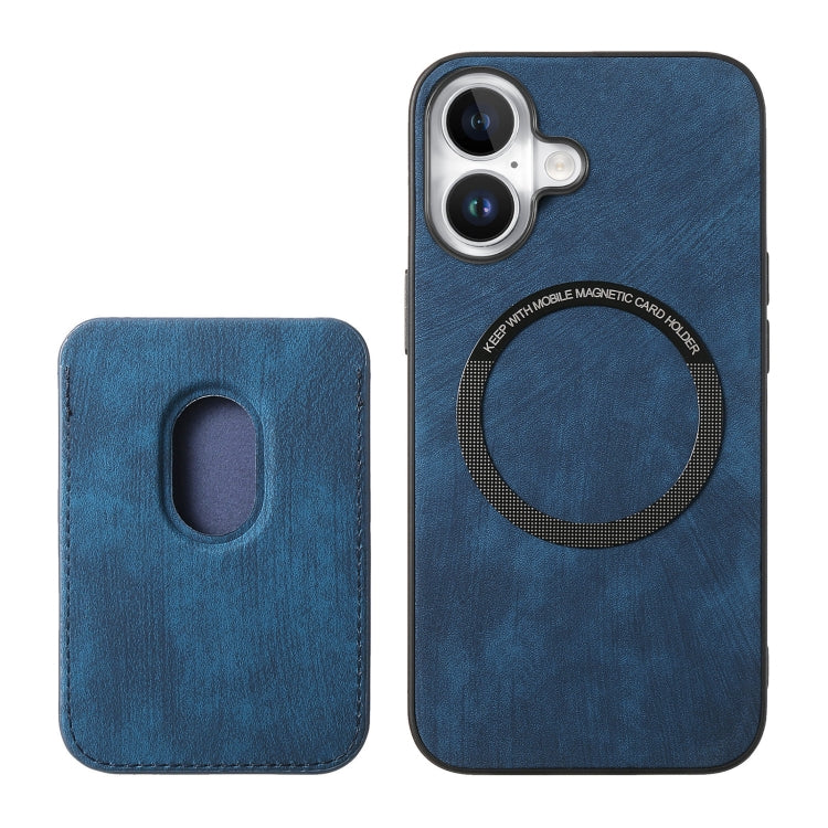 For iPhone 16 Plus Retro Leather Card Bag Magnetic Phone Case(Blue) by buy2fix