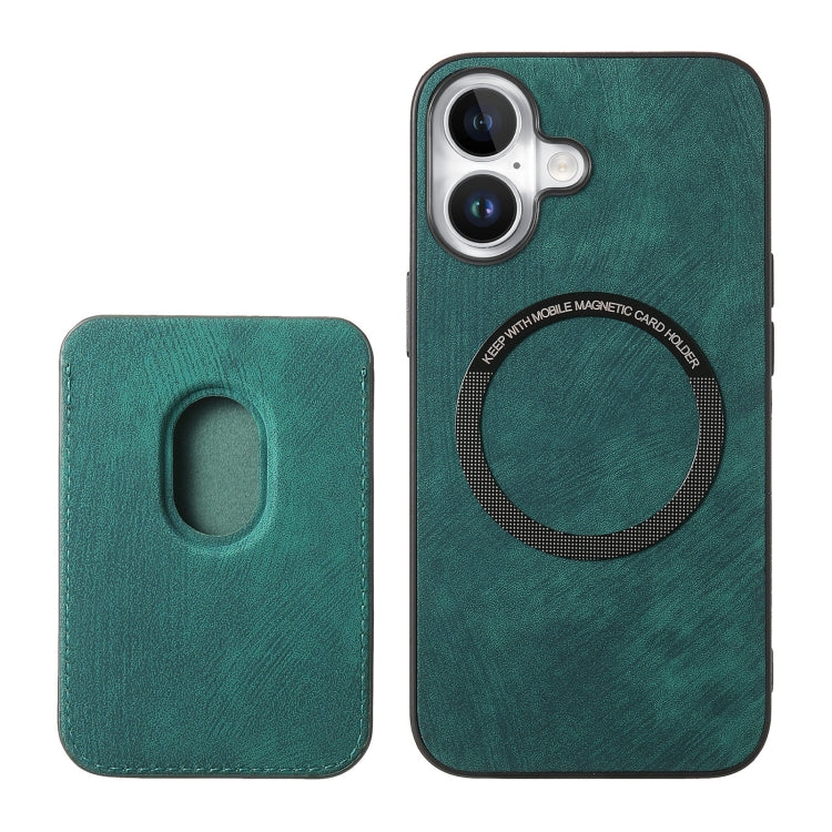 For iPhone 16 Plus Retro Leather Card Bag Magnetic Phone Case(Green) by buy2fix