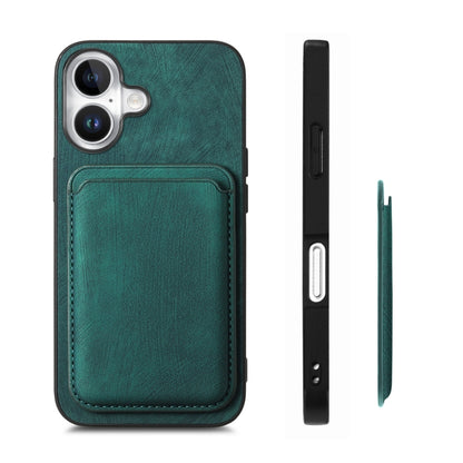 For iPhone 16 Plus Retro Leather Card Bag Magnetic Phone Case(Green) by buy2fix