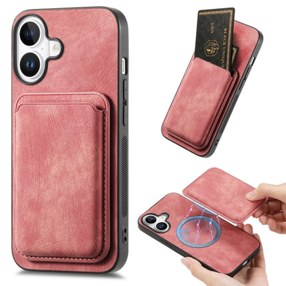 For iPhone 16 Plus Retro Leather Card Bag Magnetic Phone Case(Pink) by buy2fix