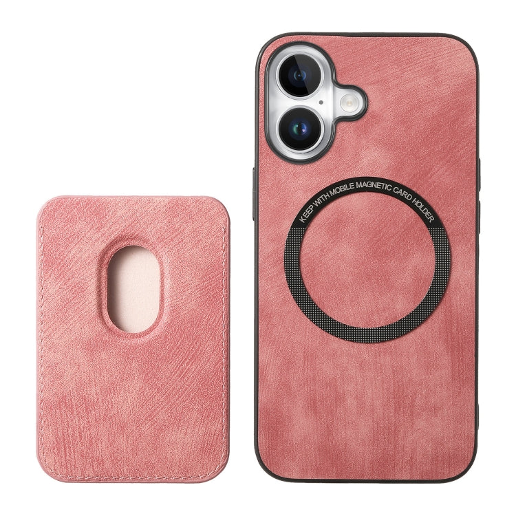 For iPhone 16 Plus Retro Leather Card Bag Magnetic Phone Case(Pink) by buy2fix