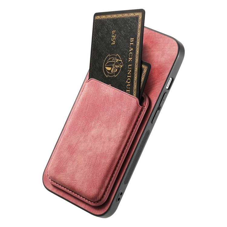 For iPhone 16 Plus Retro Leather Card Bag Magnetic Phone Case(Pink) by buy2fix