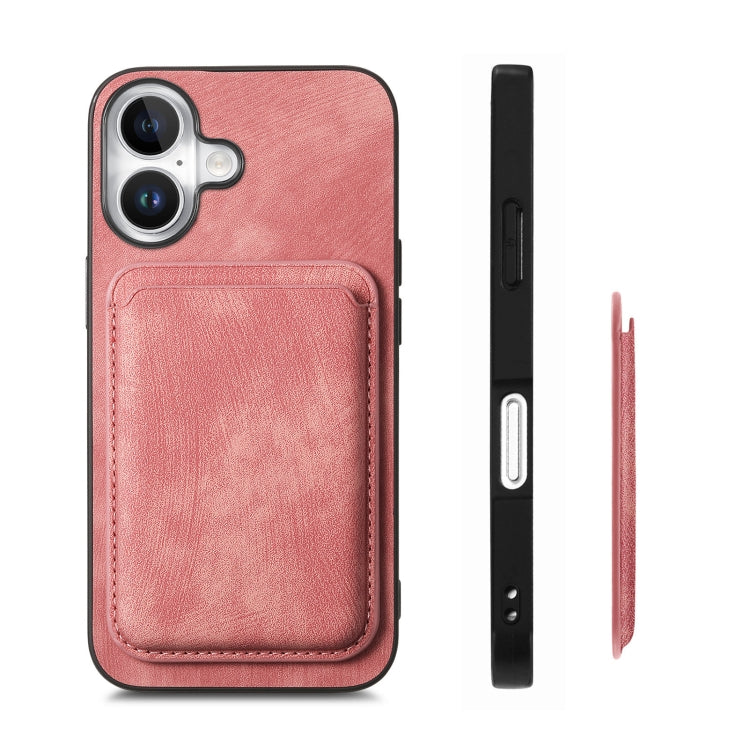 For iPhone 16 Plus Retro Leather Card Bag Magnetic Phone Case(Pink) by buy2fix