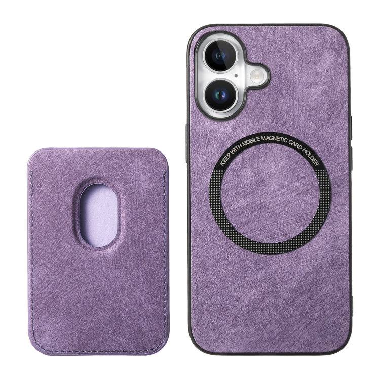 For iPhone 16 Plus Retro Leather Card Bag Magnetic Phone Case(Purple) by buy2fix