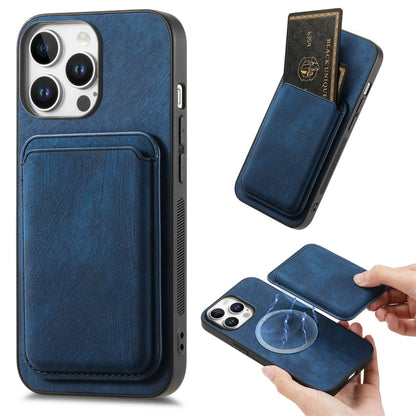 For iPhone 16 Pro Retro Leather Card Bag Magnetic Phone Case(Blue) - iPhone 16 Pro Cases by buy2fix | Online Shopping UK | buy2fix