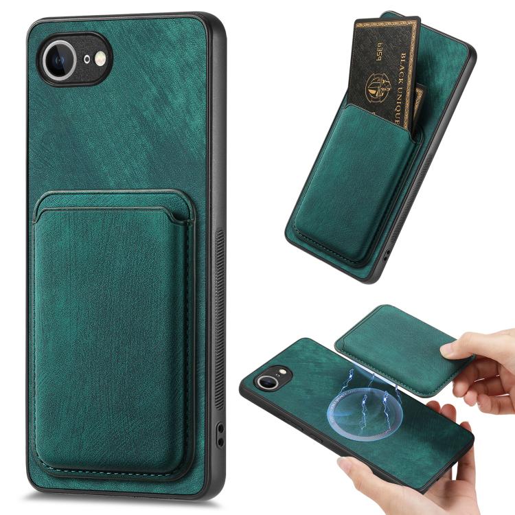 For iPhone 16e Retro Leather Card Bag Magnetic Phone Case(Green) - iPhone 16e Cases by buy2fix | Online Shopping UK | buy2fix