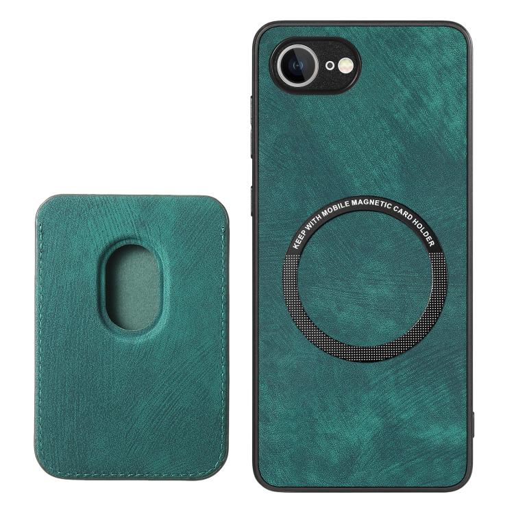 For iPhone 16e Retro Leather Card Bag Magnetic Phone Case(Green) - iPhone 16e Cases by buy2fix | Online Shopping UK | buy2fix