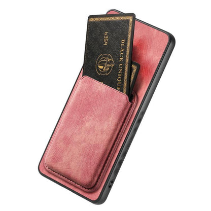 For iPhone 16e Retro Leather Card Bag Magnetic Phone Case(Pink) - iPhone 16e Cases by buy2fix | Online Shopping UK | buy2fix