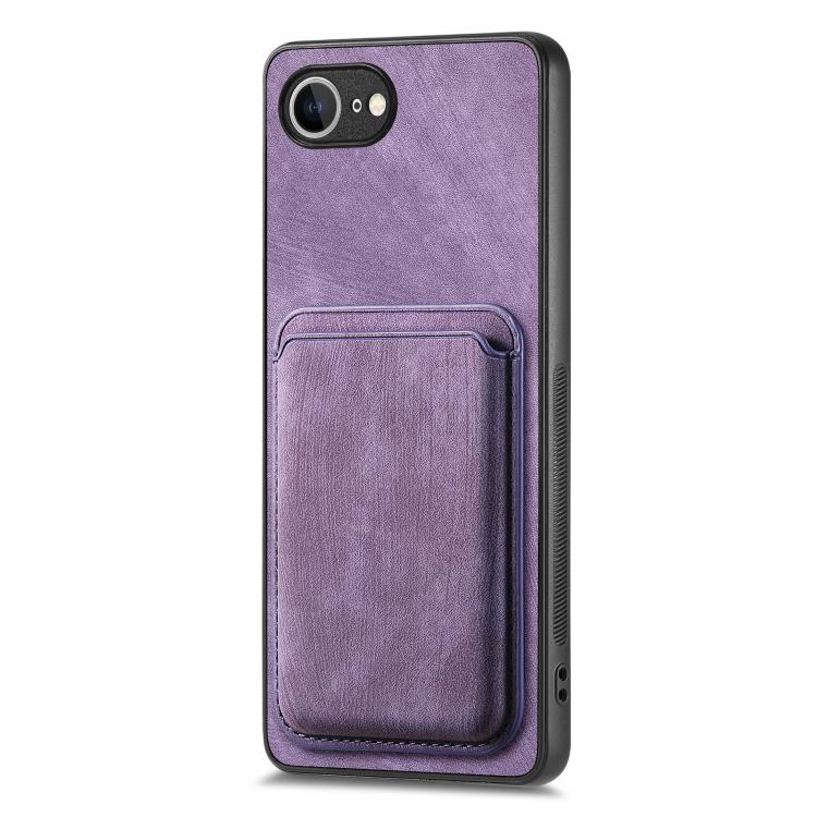 For iPhone 16e Retro Leather Card Bag Magnetic Phone Case(Purple) - iPhone 16e Cases by buy2fix | Online Shopping UK | buy2fix
