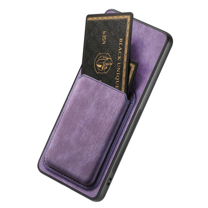 For iPhone 16e Retro Leather Card Bag Magnetic Phone Case(Purple) - iPhone 16e Cases by buy2fix | Online Shopping UK | buy2fix
