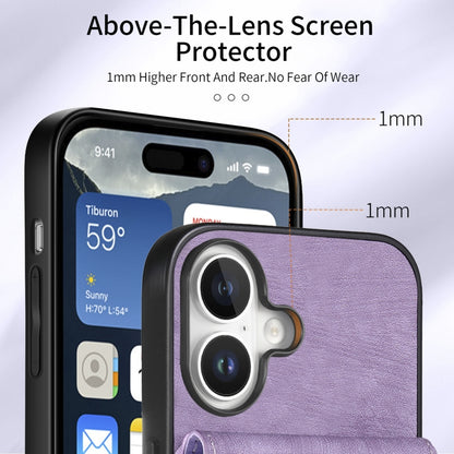 For iPhone 16 Retro Card Wallet Fold Leather Phone Case with Strap(Purple) by buy2fix