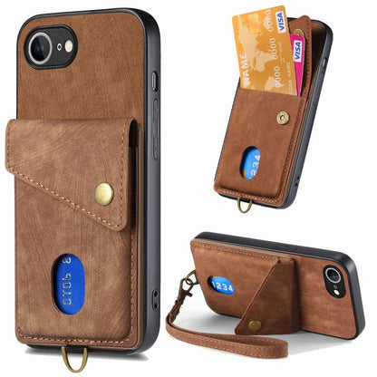 For iPhone 16e Retro Card Wallet Fold Leather Phone Case with Strap(Brown) - iPhone 16e Cases by buy2fix | Online Shopping UK | buy2fix