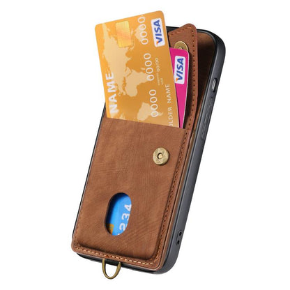 For iPhone 16e Retro Card Wallet Fold Leather Phone Case with Strap(Brown) - iPhone 16e Cases by buy2fix | Online Shopping UK | buy2fix