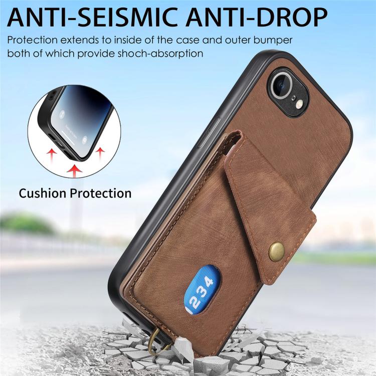 For iPhone 16e Retro Card Wallet Fold Leather Phone Case with Strap(Brown) - iPhone 16e Cases by buy2fix | Online Shopping UK | buy2fix