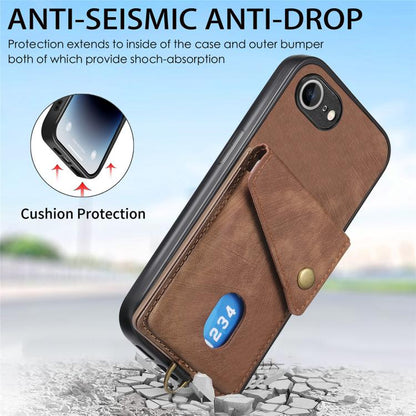 For iPhone 16e Retro Card Wallet Fold Leather Phone Case with Strap(Brown) - iPhone 16e Cases by buy2fix | Online Shopping UK | buy2fix