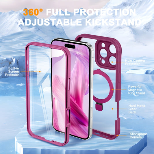 For iPhone 16 Pro Max Skin Feel MagSafe Holder 360 Full Body Phone Case(Rose Red) by buy2fix