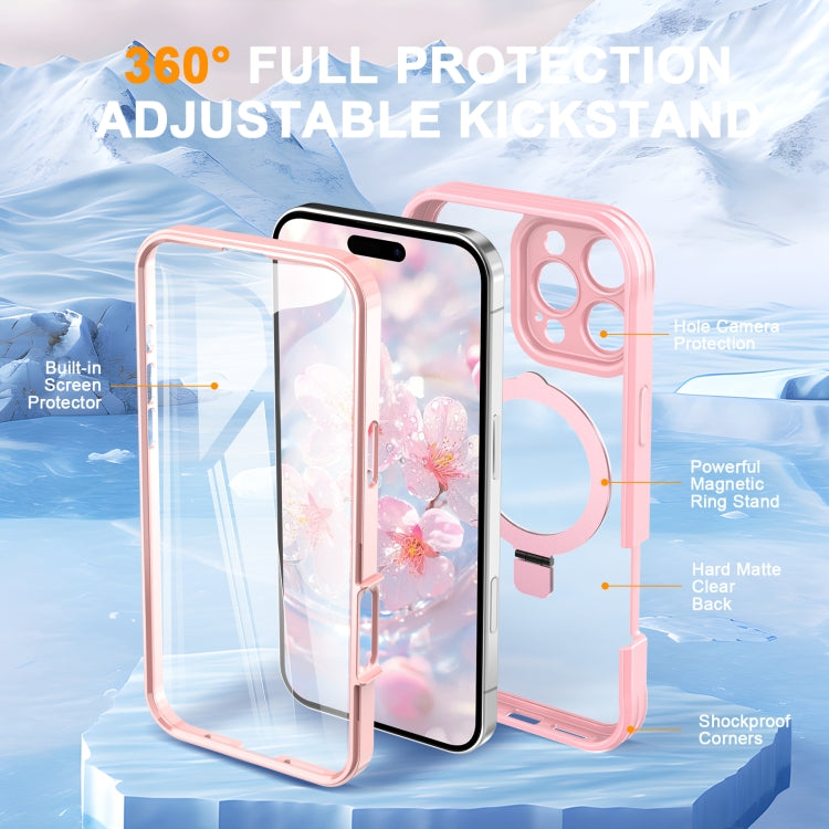 For iPhone 16 Pro Skin Feel MagSafe Holder 360 Full Body Phone Case(Pink) - iPhone 16 Pro Cases by buy2fix | Online Shopping UK | buy2fix