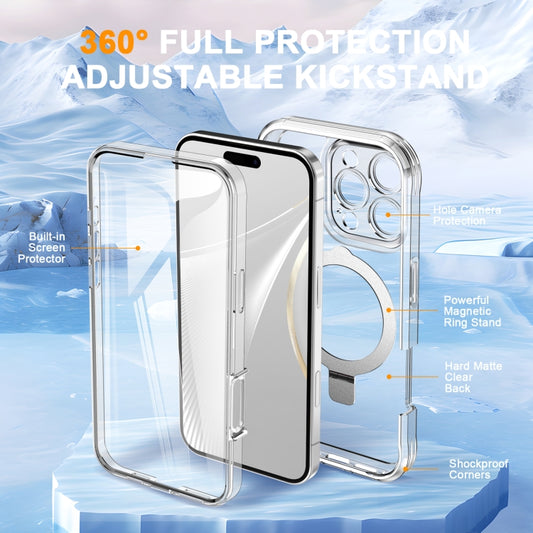 For iPhone 16 Pro Skin Feel MagSafe Holder 360 Full Body Phone Case(Transparent) by buy2fix
