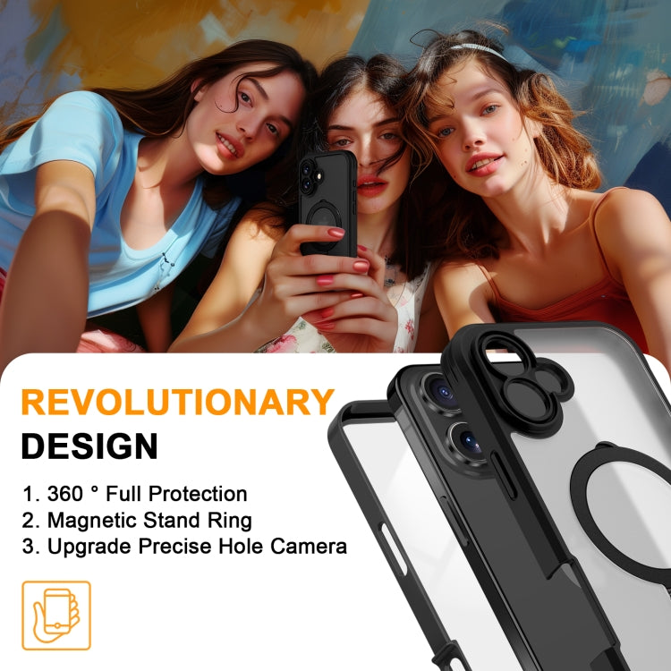 For iPhone 16 Plus Skin Feel MagSafe Holder 360 Full Body Phone Case(Black) - iPhone 16 Plus Cases by buy2fix | Online Shopping UK | buy2fix