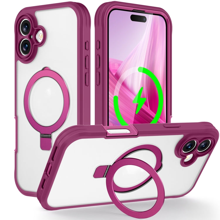 For iPhone 16 Plus Skin Feel MagSafe Holder 360 Full Body Phone Case(Rose Red) by buy2fix