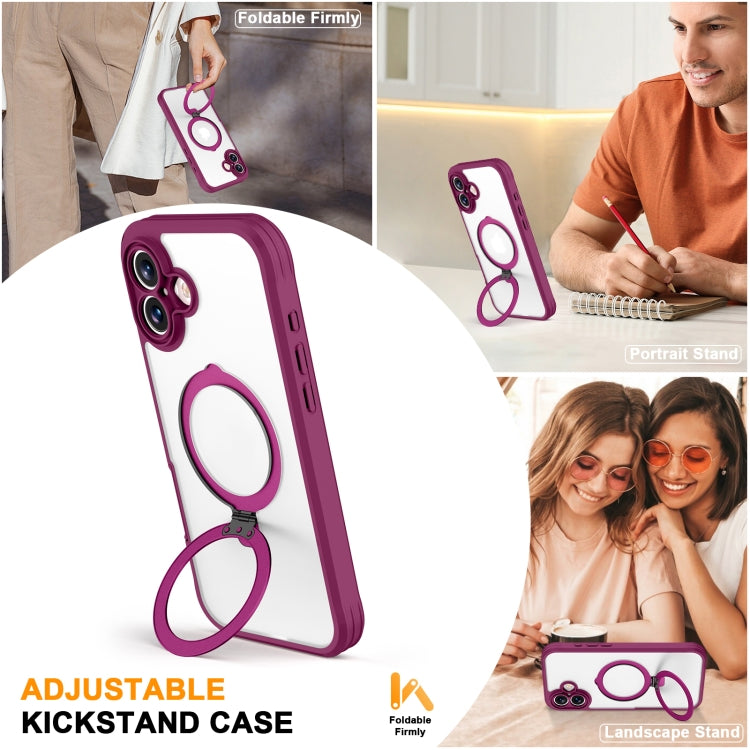 For iPhone 16 Plus Skin Feel MagSafe Holder 360 Full Body Phone Case(Rose Red) by buy2fix