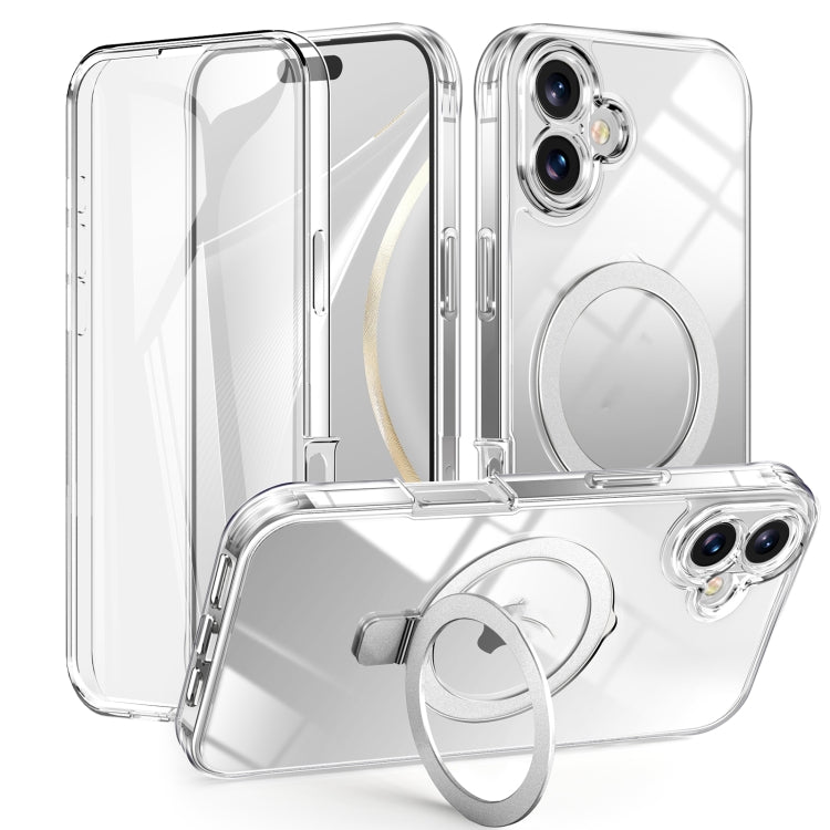 For iPhone 16 Plus Skin Feel MagSafe Holder 360 Full Body Phone Case(Transparent) by buy2fix