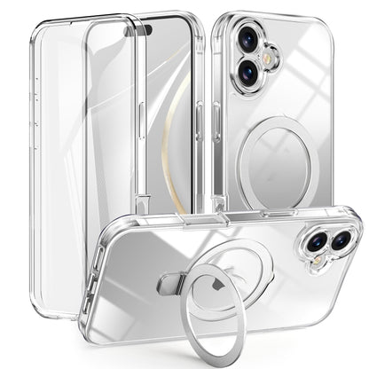 For iPhone 16 Plus Skin Feel MagSafe Holder 360 Full Body Phone Case(Transparent) by buy2fix