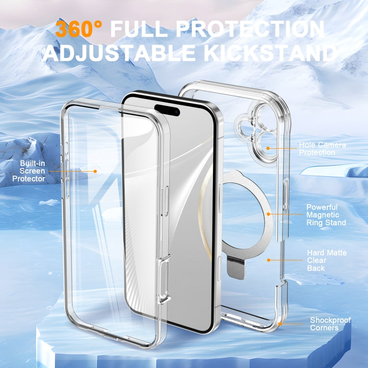 For iPhone 16 Plus Skin Feel MagSafe Holder 360 Full Body Phone Case(Transparent) by buy2fix