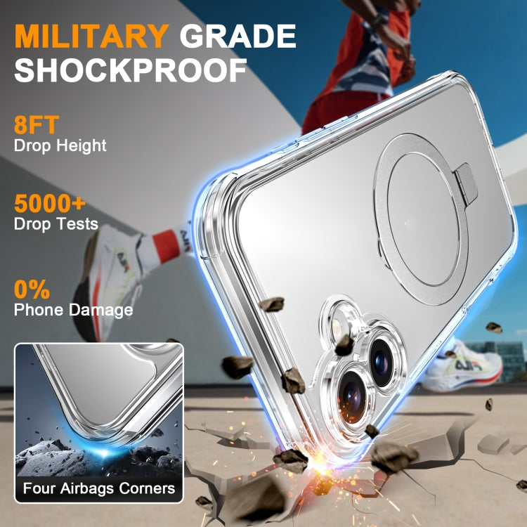 For iPhone 16 Plus Skin Feel MagSafe Holder 360 Full Body Phone Case(Transparent) by buy2fix