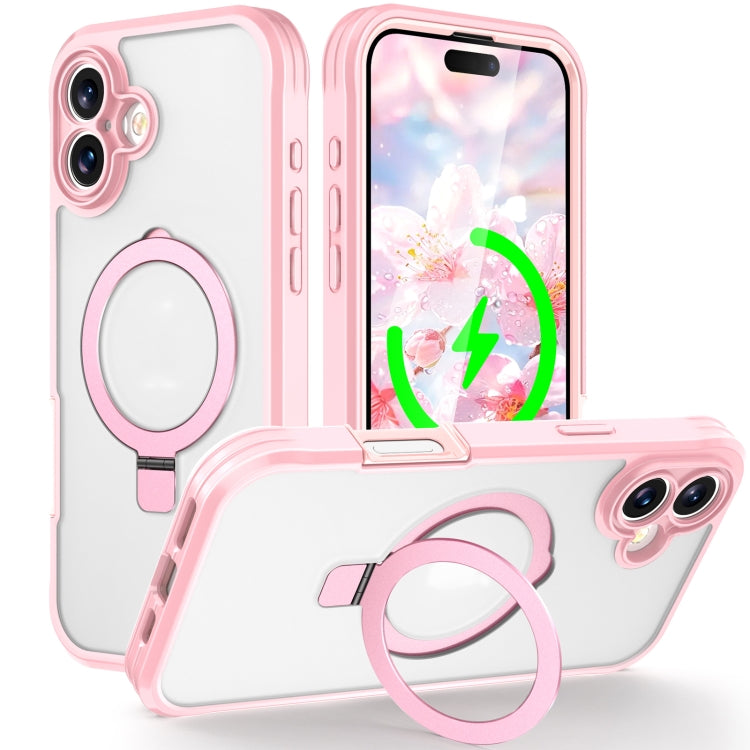 For iPhone 16 Skin Feel MagSafe Holder 360 Full Body Phone Case(Pink) by buy2fix