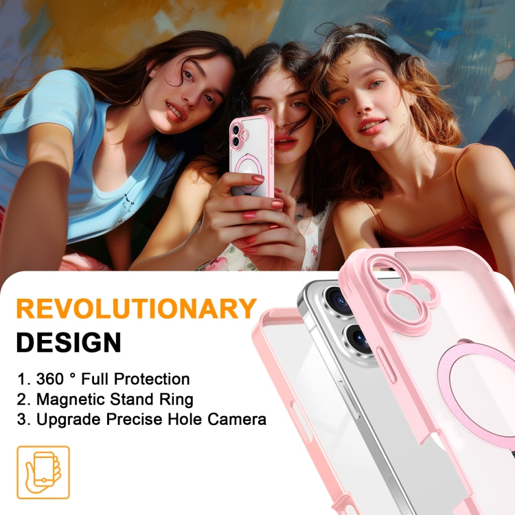 For iPhone 16 Skin Feel MagSafe Holder 360 Full Body Phone Case(Pink) by buy2fix