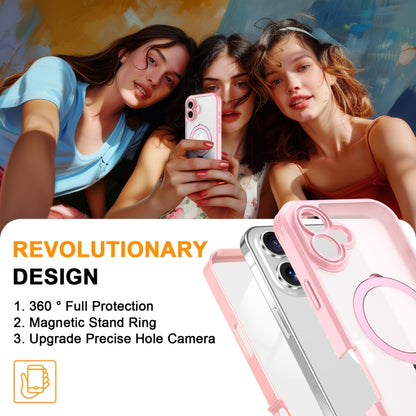 For iPhone 16 Skin Feel MagSafe Holder 360 Full Body Phone Case(Pink) by buy2fix