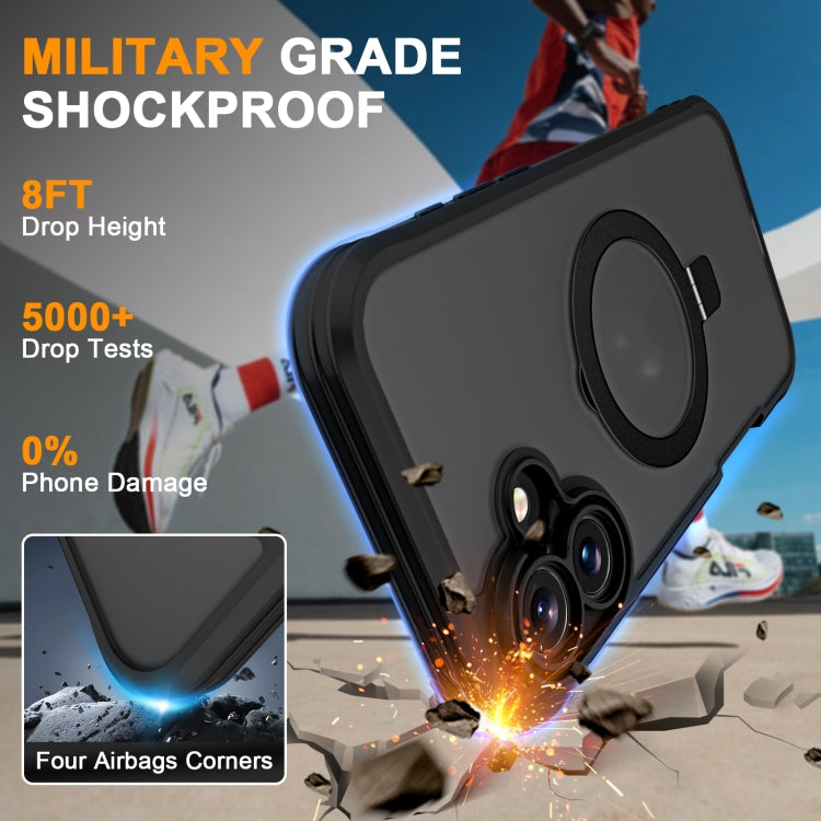 For iPhone 16 Skin Feel MagSafe Holder 360 Full Body Phone Case(Black) by buy2fix