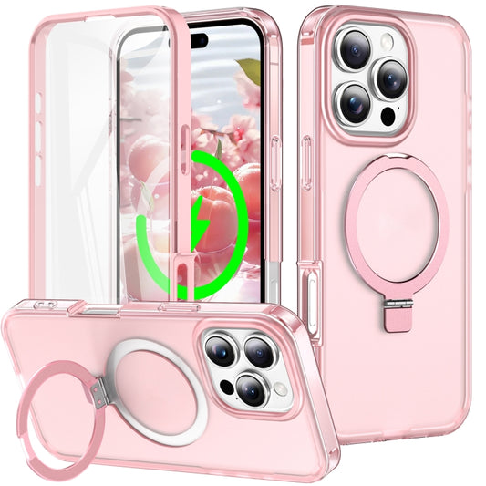 For iPhone 16 Pro Frosted Skin Feel MagSafe Holder 360 Full Body Phone Case(Pink) - iPhone 16 Pro Cases by buy2fix | Online Shopping UK | buy2fix