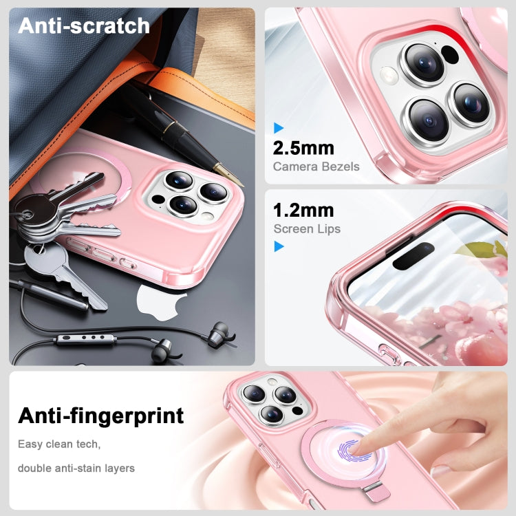 For iPhone 16 Pro Frosted Skin Feel MagSafe Holder 360 Full Body Phone Case(Pink) - iPhone 16 Pro Cases by buy2fix | Online Shopping UK | buy2fix