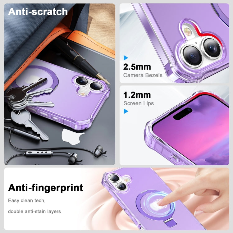 For iPhone 16 Plus Frosted Wave MagSafe Holder Phone Case(Purple) by buy2fix
