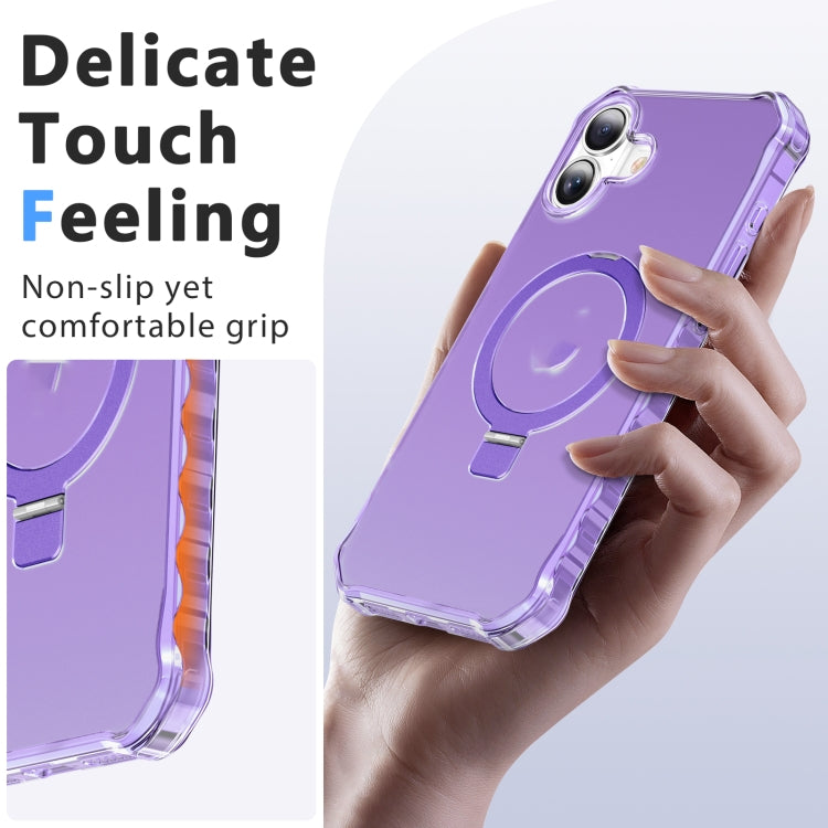 For iPhone 16 Plus Frosted Wave MagSafe Holder Phone Case(Purple) by buy2fix