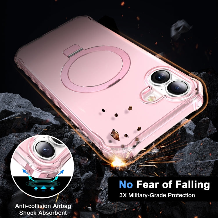 For iPhone 16 Frosted Wave MagSafe Holder Phone Case(Pink) by buy2fix